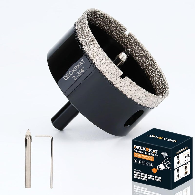 DECKRKAT 2-3/4 inch Diamond Hole-Saw Bits with Pilot Drill Bit -2-3/4" Diamond Tipped Tile Hole Saws with Guiding Bit Accurate Drilling for Porcelain Tile Ceramic Pottery Granite Stone Glass Bottles 70mm - Image 1